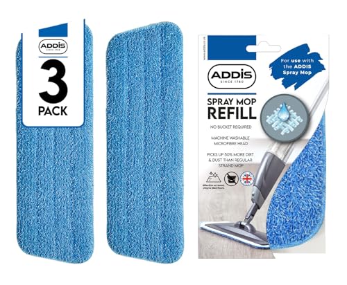 Addis Replacement Heads Pads, Blue, Spray Mop Refill Pack of 3, 41 x 14cm