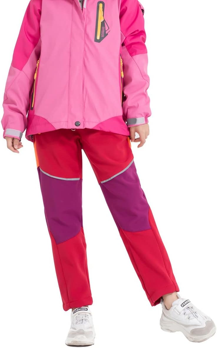 Kids Softshell Trousers Fleece Lined Boys Girls Outdoor Hiking Trekking Winter Pants
