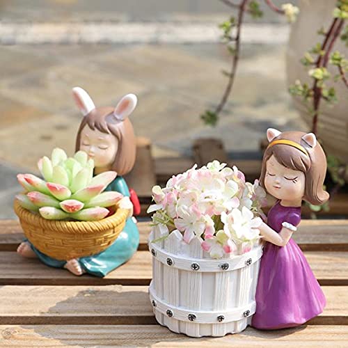 Image of Cute Combo Girls Pink|Think|Baskets Girls Succulent Planter Pots Resin Creative Flowerpot Plant Pots Planter Container for Home Garden Office Desktop Decoration(Pack of 4)