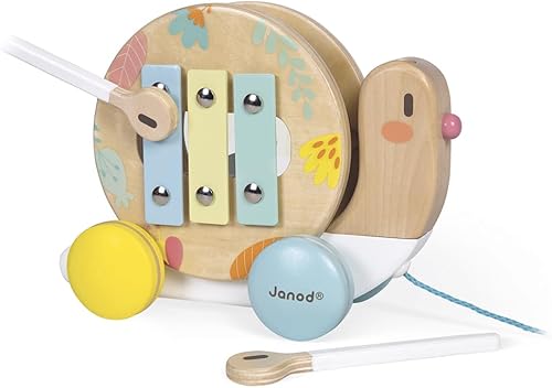 Miniatura 6 de Janod Pure Pull Along Caracol - Juguete musical de madera 2 en 1 - Edades 1+ - J05159