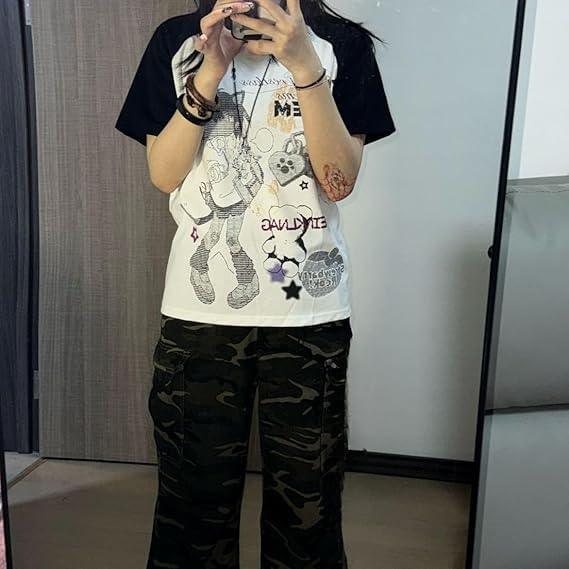 Summer Short Sleeve Emo Top Vintage Graphic Goth Tops Teen Girls 2000s Clothing Y2k Grunge Shirts Mcbling Streetwear4