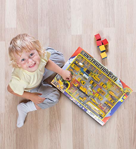 Mozlly Diecast Mini Construction Crew Theme Assorted Vehicles Figures Variety Accessories for Boys Kids Children Pre-Kindergarten Toys Games 42 Piece Play Set Ideal Gift Vehicle Playsets