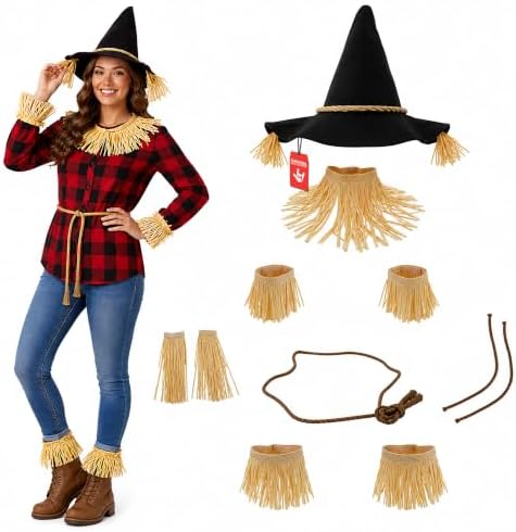Nicky Bigs Novelties Scarecrow Hat, Straw Hat, Wizard Hats, Scarecrow Costume Kit and Accessories, 11-Pieces