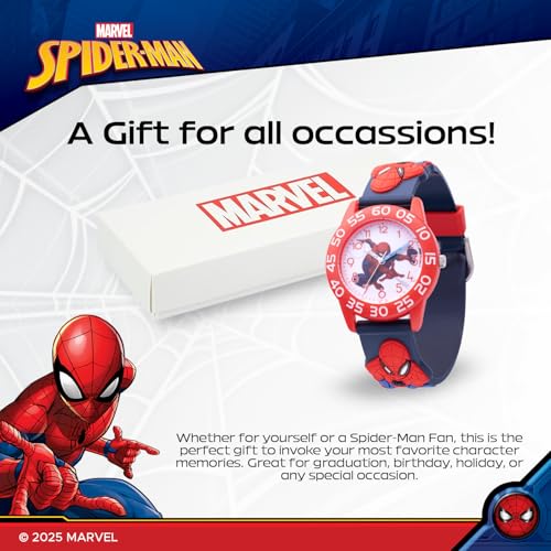 Image of Marvel Spiderman Watch for Kids - Spiderman Watch Boys - Spider-Man Watches for Boys 4-6 - Kids Toys - - Marvel Toddler - Teen - Red Bezel - Multicolor Nylon Strap