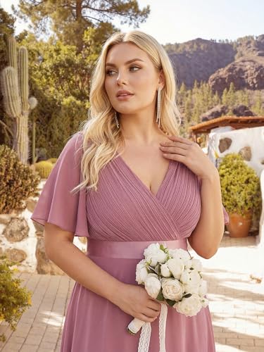 Image of Ever-Pretty Women's Chiffon Formal Evening Dresses for Curvy Women V-Neck Plus Size Floor Length Bridesmaid Dress