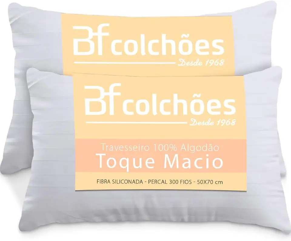 Kit 2 Travesseiros 100% Algodão Percal 300 Fios Extramacio 50x70cm - BF Colchões