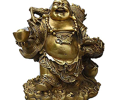 Bouddha Maitreya en Laiton Bouddhisme Chinois Dragon Richesse 8 Pouces