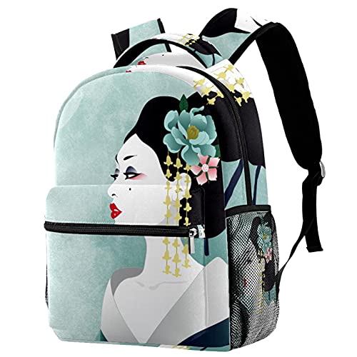 Sac à dos de voyage campus aquarelle bleue japonaise porte-bouteille fille garçon
