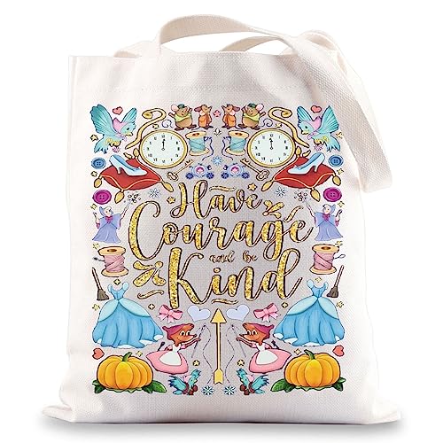 Bolso tote de lona con diseño de zapatilla de cristal de Cenicienta para fans de cuentos de hadas, regalo inspirador 'Ten valor y sé amable' miniatura 1