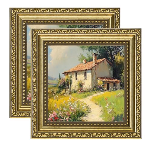 Image of eletecpro 5x5 Vintage Picture Frame, Glass Cover, Gold, 2-Pack | Display Photo 5x5, Tabletop or Wall Decor