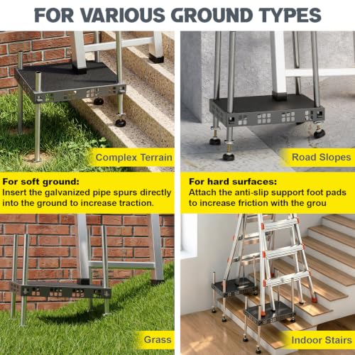 Image of Ladder Leveler, Ladder Stabilizer for Stairs & Uneven Ground, Ladder Extender for Extension Ladder, Fits All Ladders - Extension Ladder Accessory with Anti-Slip Pads & Adjustable Height