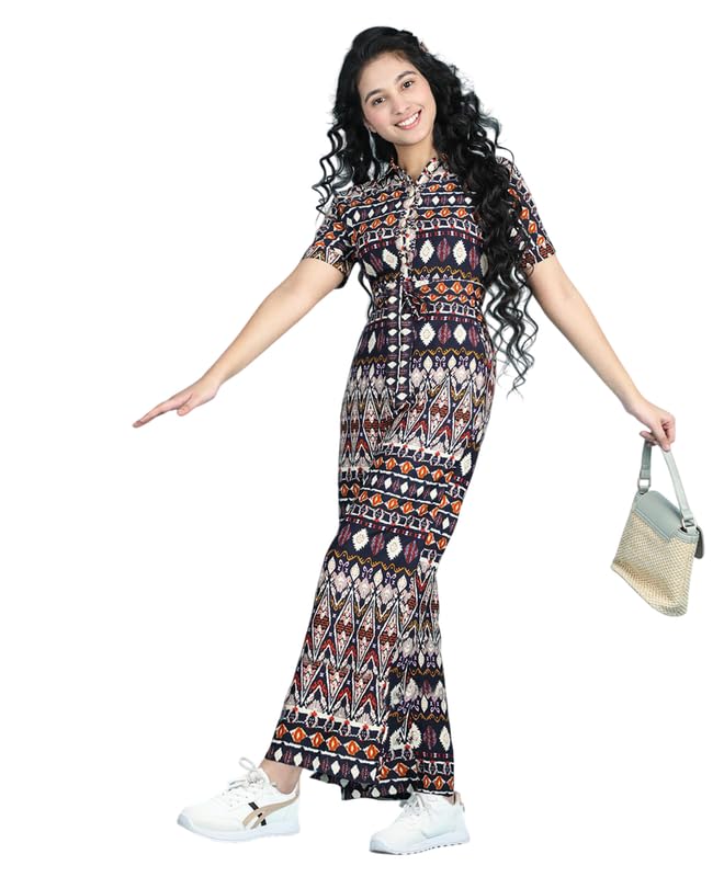 Image of Girls Stylish Floral Print Embellished Jumpsuit | Lightweight & Comfortable Fabric | Jumpsuit for Kids | Ideal for Casual & Outings