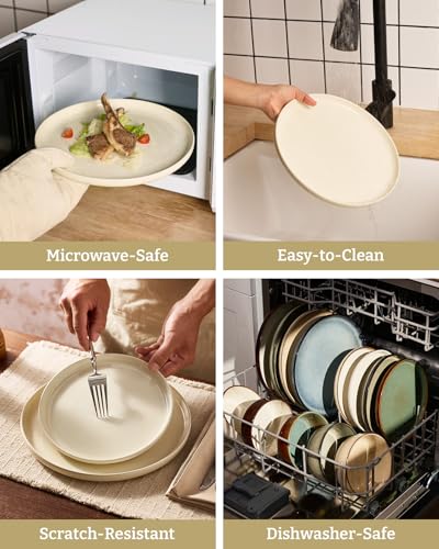 Image of Famiware Milkyway Stoneware Dinnerware Set, 18-Piece, Plates and Bowls for Everyday & Formal Dining, Service for 6, Microwave and Dishwasher Safe, Scratch-Resistant, Almond Milk
