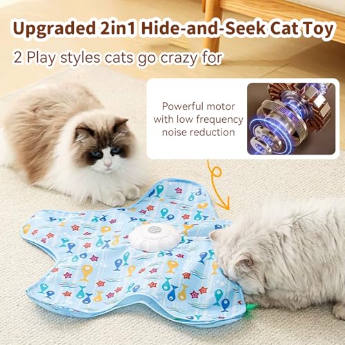 Cat Toys for Indoor Cats, Rechargeable Interactive Cat Toy with Touch-Activated Hide and Seek, Fluttering Feather and Mouse Squeaker for Bored Indoor Adult Cats, Blue - Image 5