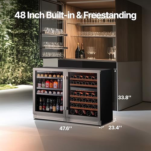 Image of Ca'Lefort 24 Inch Wine & Beverage Refrigerator Bundle, 220 Cans & 52 Bottles Dual Zone 34-65F Temp Control, Glass Door & 3-Color LED, Built-in or Freestanding for Home Bar Kitchen (2 Units)