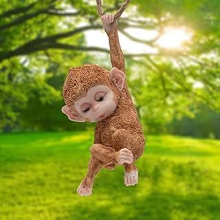 GloBrite Swinging Monkey Outdoor Statue Ornament - Tree Hanging Resin Sculpture Animal Figurines for Garden Lawn Patio Yard Porch Christmas Decoration