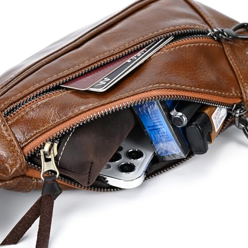 Mochila cruzada de hombro en piel auténtica con múltiples compartimentos 3