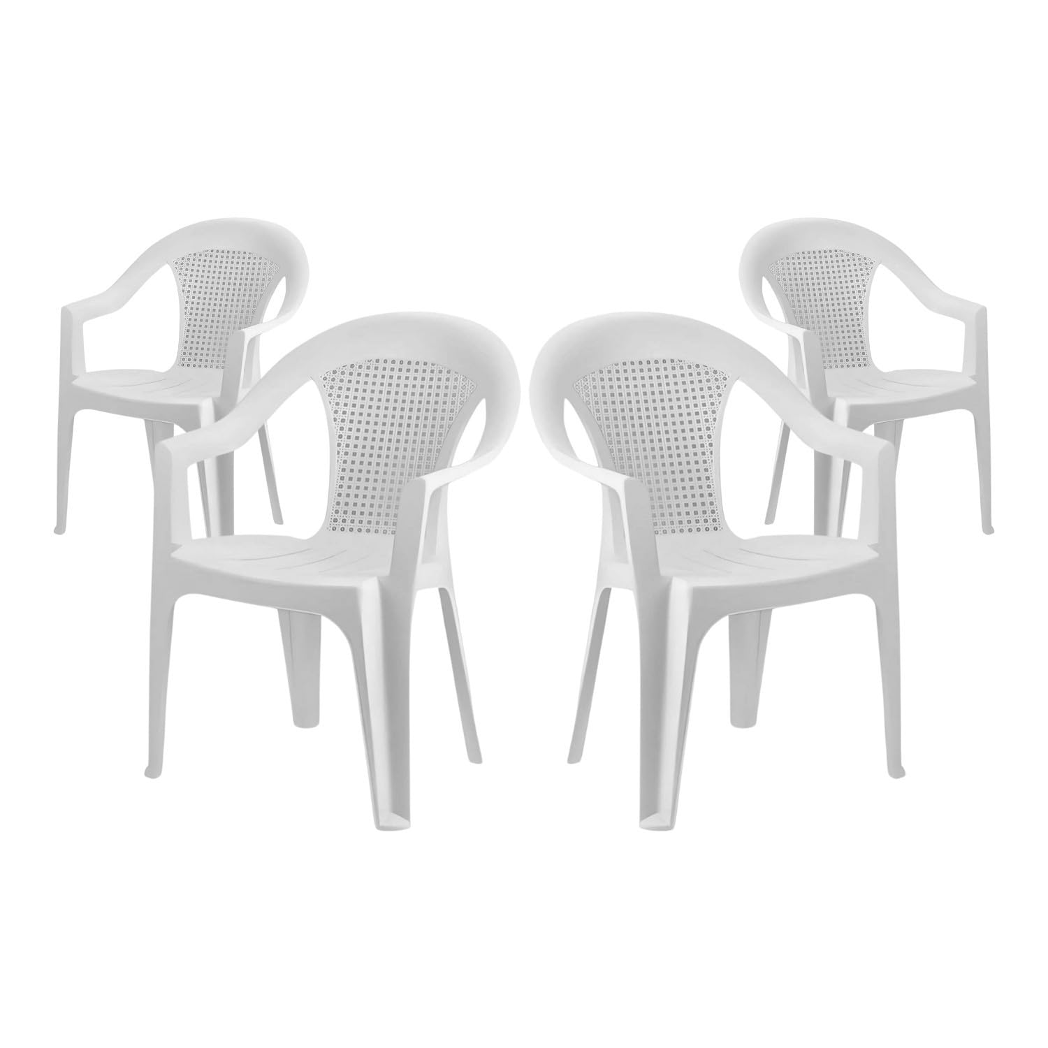 O91 Pack 4 Sillas con Reposabrazos Stack Blancas 52x40x82cm