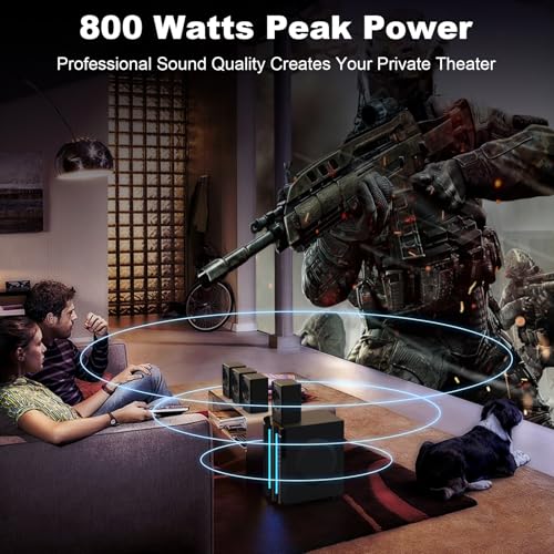 Bobtot Système de son surround Home Cinéma pour TV – Caisson de basses de 16,5 cm 800 W de crête de basses profondes 5.1, haut-parleurs satellites filaires, systèmes audio stéréo, prend en charge – Image 4