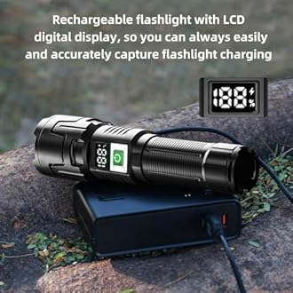 Rechargeable High Lumen LED Flashlight, 90,000 Lumens with Zoom, 3 Modes, IPX6 Water Resistant, Powerful Handheld Flashlight for Emergencies, Camping and Hiking