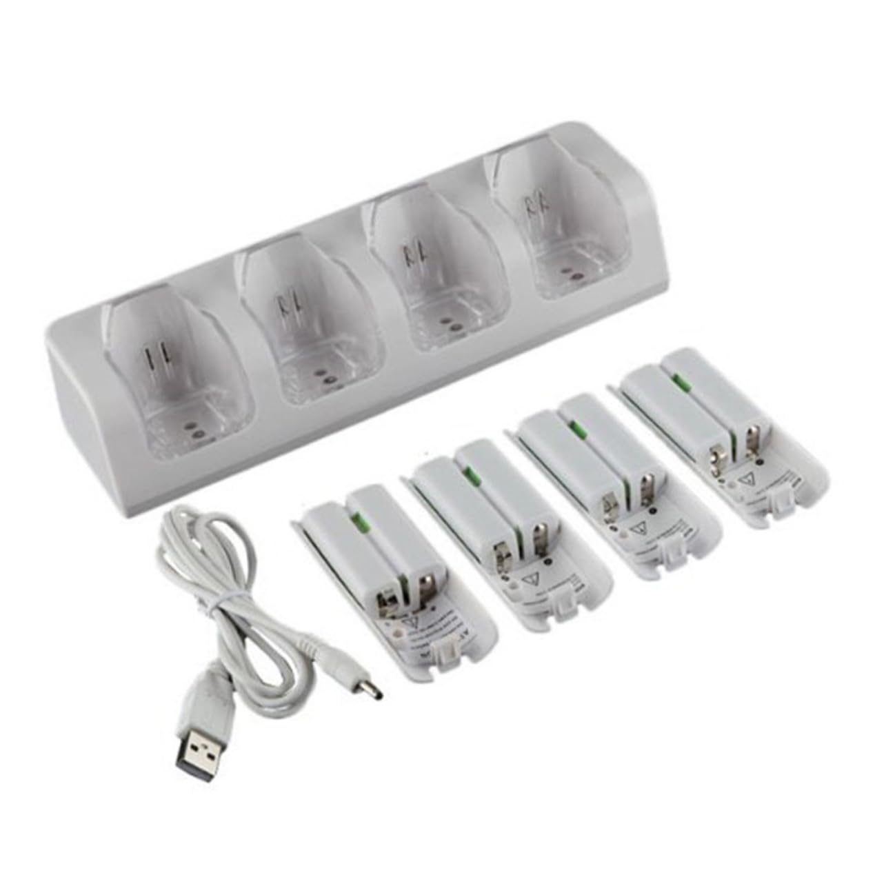 Caricatore Batteria a 4 Slot Bianco Usb, Set Ricaricabile | Plastica, Stazione di Ricarica Multibatteria, Formato Compatto, Finitura High-end