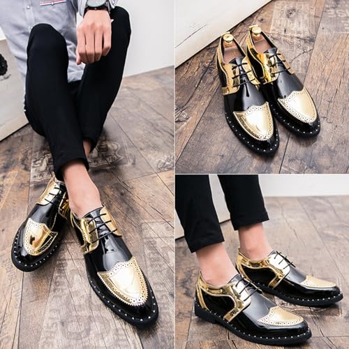 Men's Platform Brogue Oxfords Fashion Carved Patchwork Low Heel Lace up Dress Leather Shoes for Casual Business Office Wedding Formal Shoes4