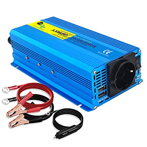 Cantonape 1000W KFZ Reiner Sinus Spannungswandler-Auto Wechselrichter 24v auf 230v Umwandler-Inverter Konverter mit 1 EU Steckdose und 2 USB-Port - Spitzenleistung 2000 Watt