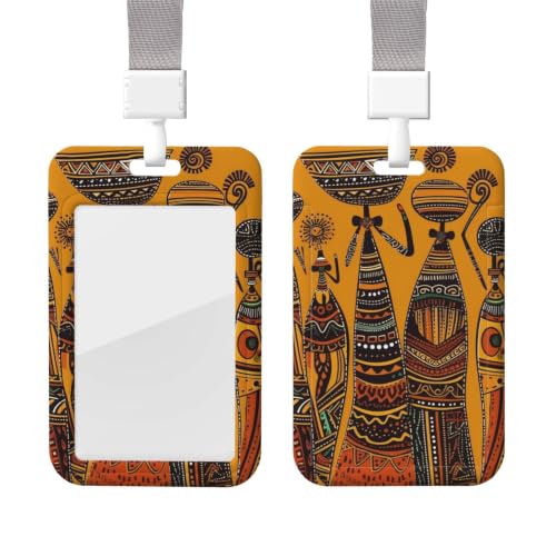 Sliding Badge Holder with Lanyard Vertical ID Card Holder Plastic Name Tag Creative African Culture Card Case Protector Pouch with Clear Window for Nurse Officer Teacher ID Credit Cards