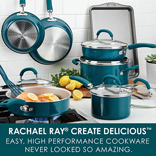 Rachael Ray Create Delicious Nonstick Cookware Pots And Pans Set, 13 Piece, Teal Shimmer #TOP1