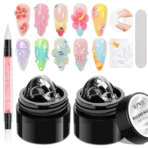 SUPWEE 3D Nail Gel Sculpting Gel 2PCS Clear 3D Gels for Nail Art Non Stick Hand Carving Building Extension Hard Gels Kit with Nail Art Pen Women Home Manicure DIY