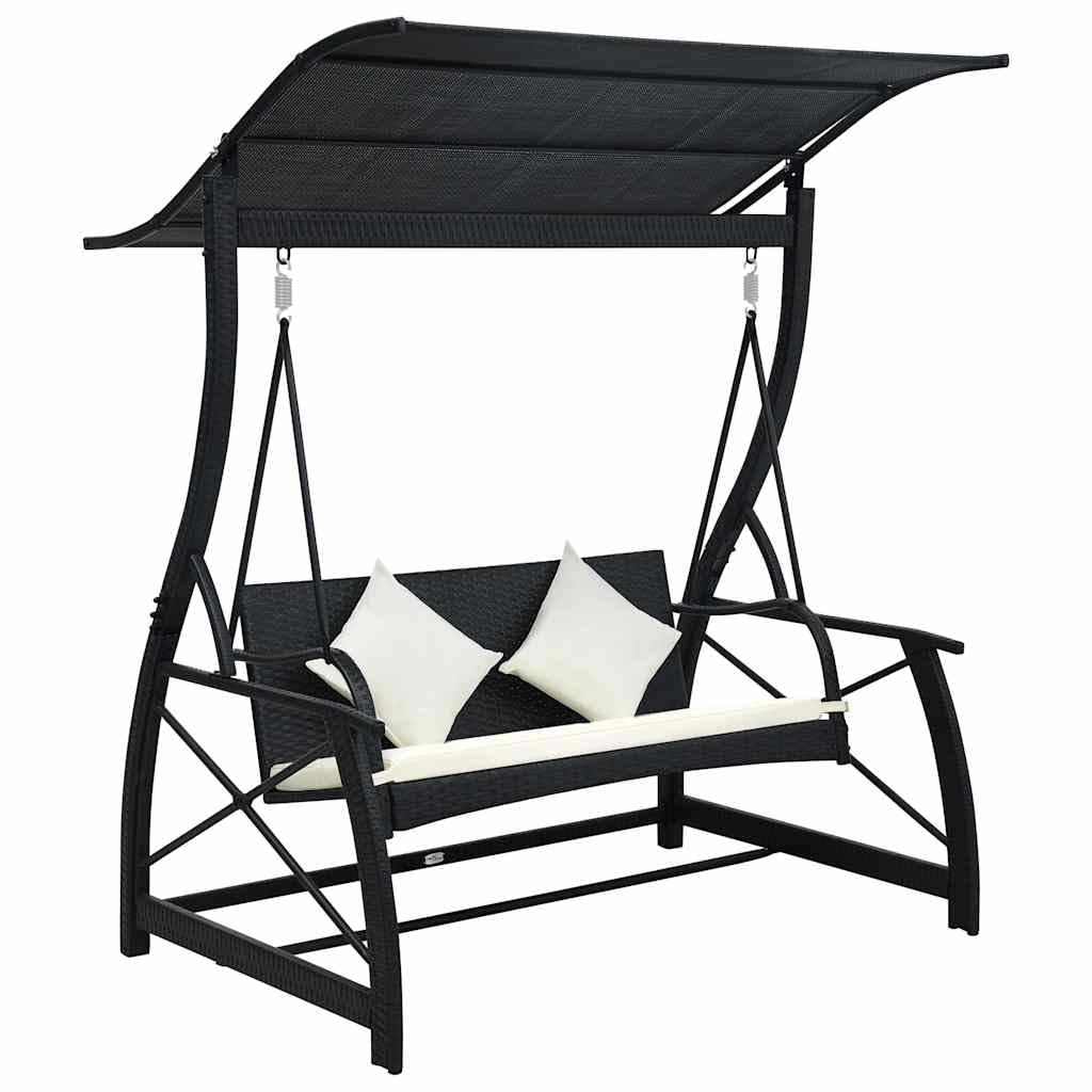 Generisch Hollywoodschaukel 3 - Sitzer mit Dach Poly Rattan Schwarz 41.14kg
