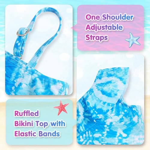 Image of Girls Tankini Swimsuit Two Piece Bathing Suit Colorful Toddler Kids Ruffle Swimwear Adjustable Strap Summer Beach