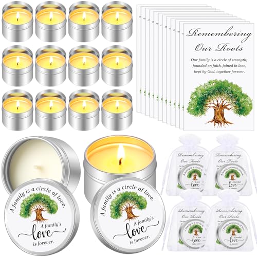 Conelist 12 Set Family Reunion Party Favors Family Tree Candle Gift for Family Reunion Family Tree Cards and Organza Bags Welcome Gifts for Family Gathering Party Souvenir Gift