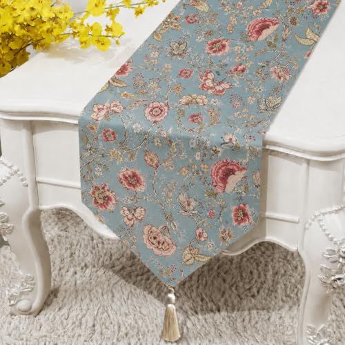 Image of COZY FURNISH Pure Cotton Table Runner with Tassels - Floral Printed 6 Seater Dining Table Runner & Bed Runner | Soft Washable Home Decorative Linen