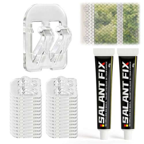 OSDUE Ganchos Adhesivos Redes para Gatos, 50 Piezas Ventanas sin Taladro con 2 Pegamento 40g, Adhesivos para Red para Terraza Redes de Balcón