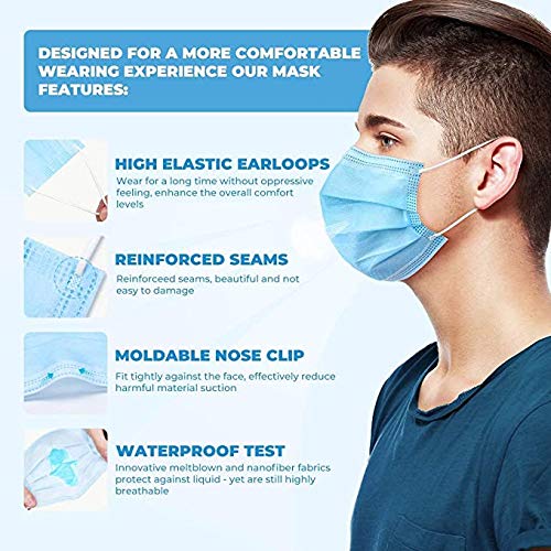 2000 Pcs. Disposable Face Masks - 3 Layer Face Masks, For Dust CoveringMouth Cover, and Nose Shield - SereneLife SL3PLY2000 - Thumbnail 4