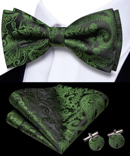 Image of Dubulle Mens Paisley Striped Bowtie Set Pre-tied Bowtie for Men and Pocket Square Set Wedding Business