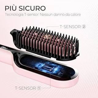 TYMO Spazzola Lisciante Capelli, Ionic Plus Piastra per Capelli Professionale,Styling Rapido,16 Temperature,80-230℃, Display LCD, Doppia Tensione, Riscaldamento Rapido, Antiscottatura, Rosa