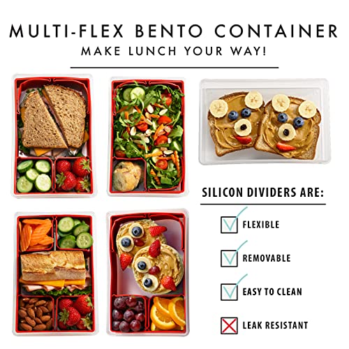 Collection Fit + Fresh Multi-Flex Bento Box With 2 Removeable Ice Packs, Adjustable Divided Meal Carrier Lunch Container, Bpa-Free, 9.5" X 6" X 2.25", Red, Standard #TOP3