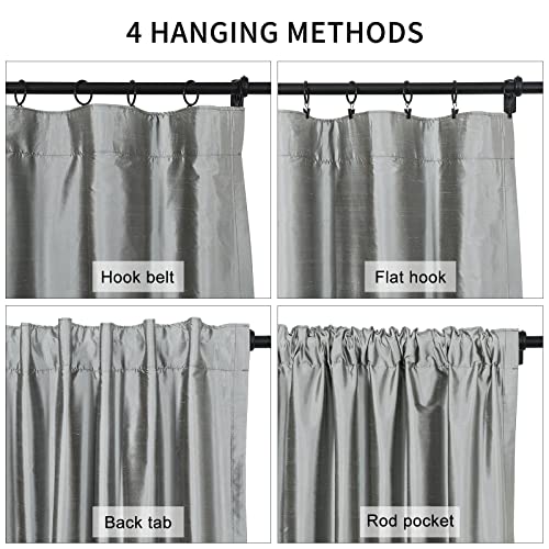 Chadmade 100% Dupioni Silk Curtain Lightweight 102 Inches Long Light Darkening Curtain Privacy Protection Curtain For Sliding Glass Door 50Wx102L, 1 Panel, Silver Gray #TOP1