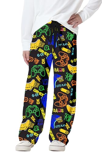 Long Pants Drawstring Elastic Waisted Casual Plaid Graphic Loose Fit Pant Game 5-6 Years