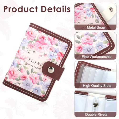 Image of PALAY Card Holder Brown PU Leather Credit Card Holder with 20 Transparent Card Pockets Painting Floral Printed Mini Wallet Mother's Day Birthday Gift for Women