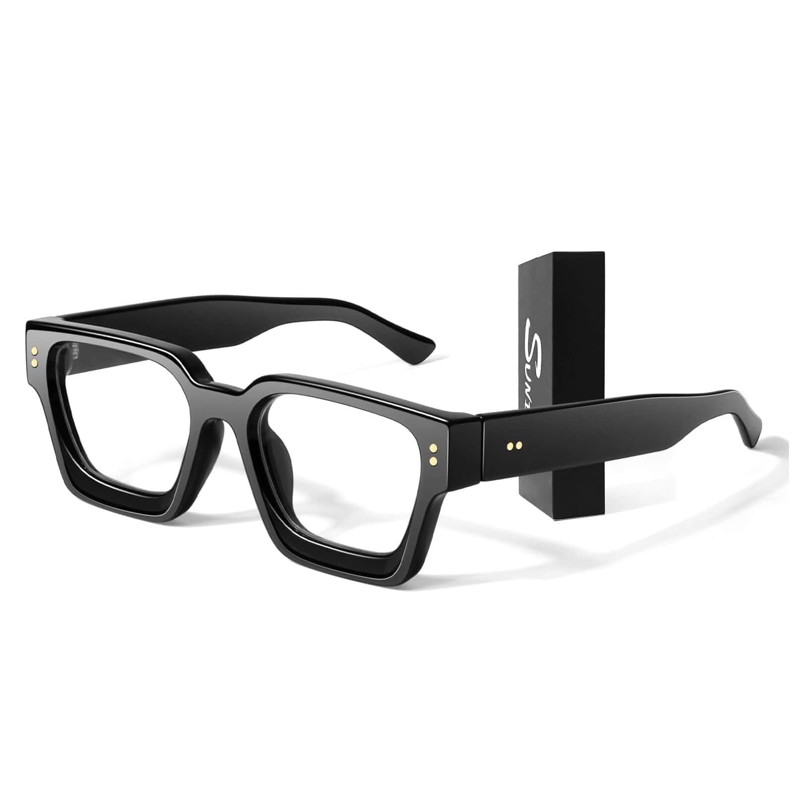 Sunier Oversized Thick Square Fake Clear Lens Glasses Women Men 100% UV400 Fashion Preppy Style, Retro Big Non-Prescription Eyeglasses,Fancy Chunky Frame,Multiple Colors Available,Unisex