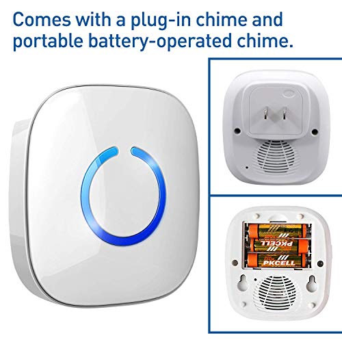 Wireless Doorbell for Home - SadoTech Waterproof Doorbell & Chimes Wireless Kit - At Over 1000-feet Range with 52 USA Doorbell Chime, 4 Levels Adjustable Volume and LED Flash Model CXRi (White)