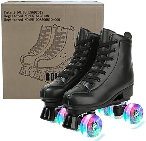 Jessie PU Leather Roller Skates - Adjustable Four-Wheel Premium Skates for Women, Men, Boys & Girls (Flash Wheel, Women's 7/ Men's 5.5) — view 7