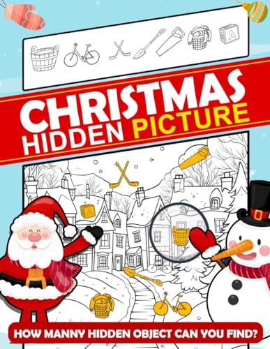 Christmas Hidden Pictures: Discover Hidden Pictures Christmas Book, Puzzles Book Gift For Birthday, Stress Relief, 30 Hidden Object Activity Book Gift For Kids, Adults