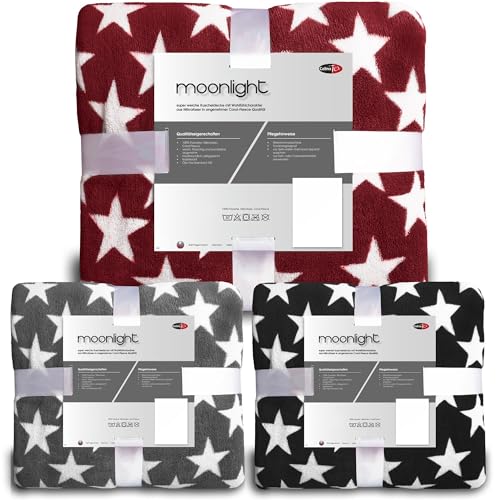 CelinaTex Flauschige Kuscheldecke 150 x 200 cm grau Decke Sofa Couch Wohndecke weich Stars Mikrofaser Fleece Oeko-TEX Moonlight
