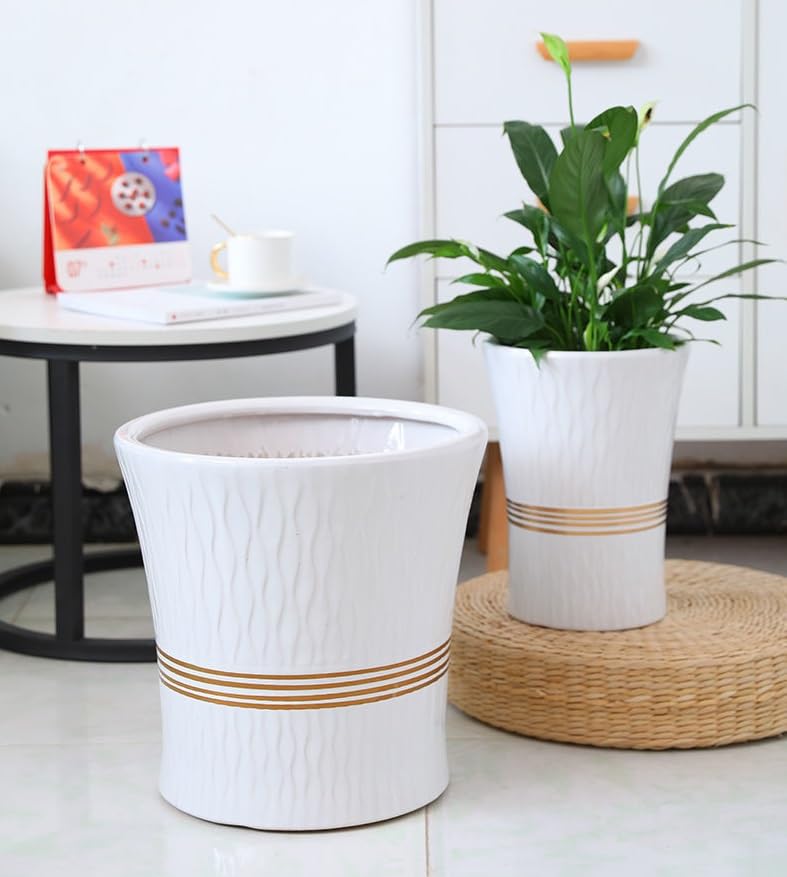 KLADNOVOJO 7.8 Inch Ceramic Planter Pot,Planters for Indoor & Outdoor Plants,with Drainage Holes and Saucers for House Plants Indoor Flowers Plants(Medium-White)