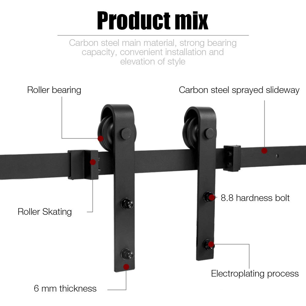 300cm Binario per Porta Scorrevole Kit Acciaio Inossidabile Guida scorrevole in acciaio inox per porte singole in legno, Set di pulegge per appendiabiti per porta del fienile