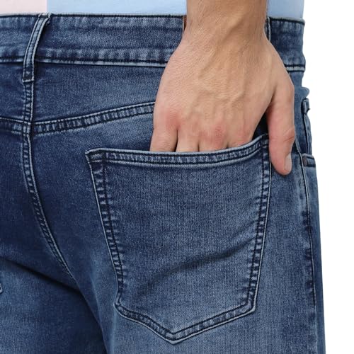 Image of i'sol Men's Tapered Fit Solid Mid-Rise Stretchable Casual Jeans